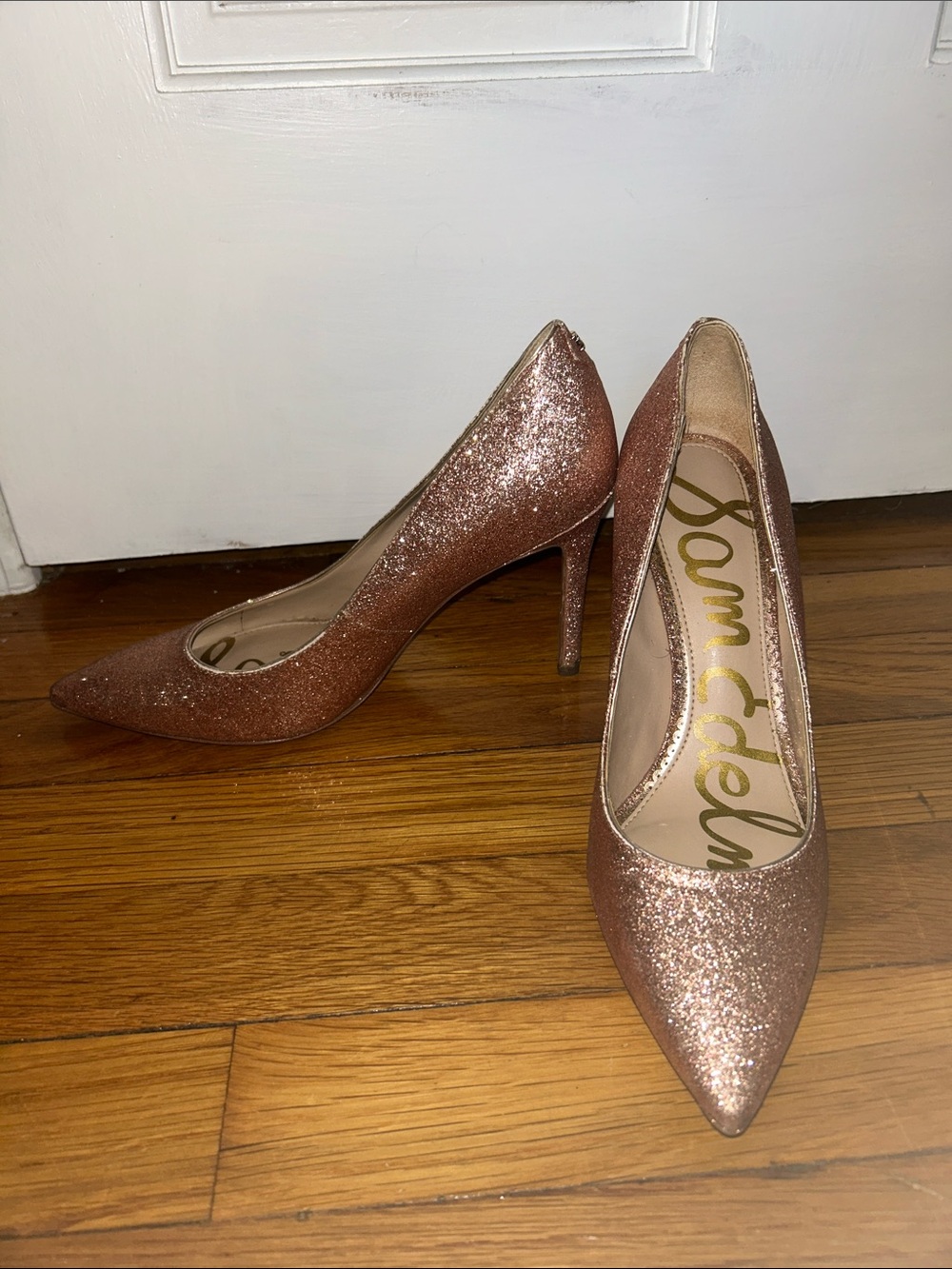 Sam Edelman Rose Gold Glitter Pointed Pumps